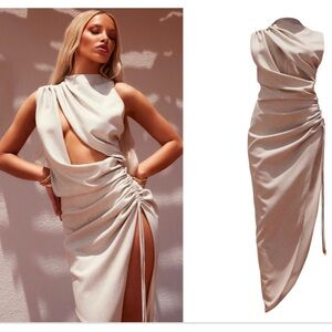 PLT Label Off White Linen Look Draped Ruched Skirt Midaxi Dress NWT size 6